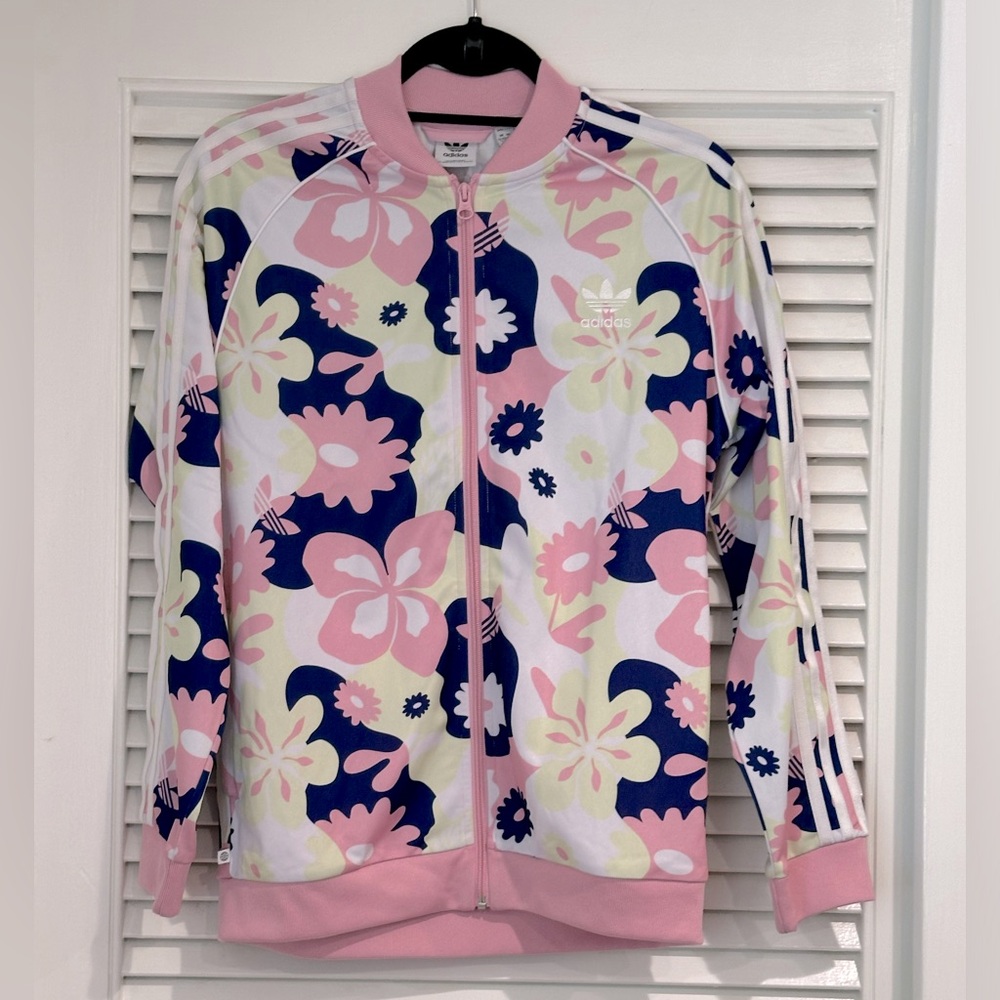 Adidas gently used girls floral track suit jacket / size 16